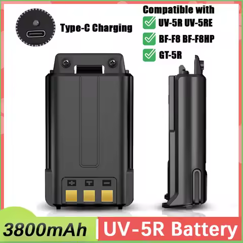 Baofeng UV-5R Battery Type-C Charigng USB-C Large Capacity 3800mAh Thicker Extended BL-5 For UV-5RE 