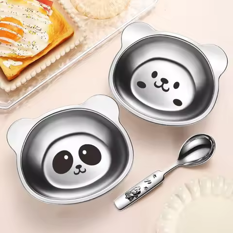 WORTHBUY Children Cute Bear Bowl 304 Stainless Steel Dinner Bowl Kid Salad Bowl Kindergarten Food Pl