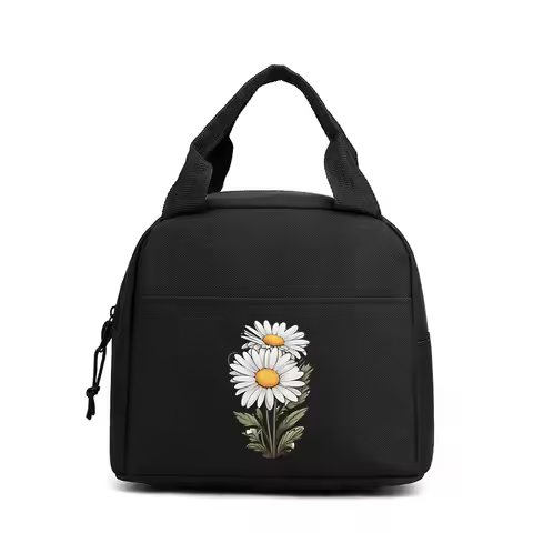 Large Capacity Lunch Bag Vintage Daisy Print Thermal Bag Women Men Office Food Lunch Handbags Multif