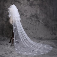 Bridal White Petal Flower Veil Super Fairy Extra Long Tail Veil Heavy Craft White Petal Veil Main We
