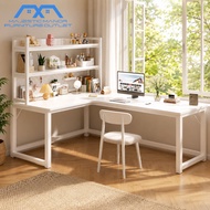 L Shape Gaming Table Corner Desk White Computer Table Meja Komputer 180CM Large Desktop Bookshelf Pe