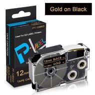 Comaptible Casio Label It Tape XR-12BKG XR12BKG 12mm 1/2'' Gold on Black Labeling Makers Tape Casset