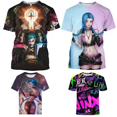 Arcane League Jinx Graphs Fashion Hip Hop Games 3D Print Men Women T-shirt O-neck Short Sleeve Top S