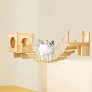 kdgoeuc Cat Bridge Climbing Frame Rope Ladder With Wood Sisal Pet Tree House Hammock Scratching Post Cat Toy Furniture Wall MountedScratchers Pads &amp; Posts
