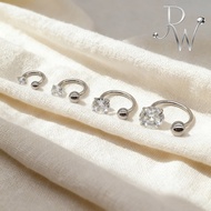 1 PC 16G/18G Stainless Steel Septum Ring White Rhinestone Labret Nose Piercing 6-12mm Daith Helix Ea