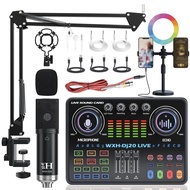 Professional DJ20 Live Broadcast Sound Card RGB Ring Light Wireless Noise-Canceling Audio Mixer WXH5