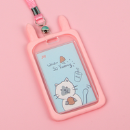 Gratis Ongkir - Tag Lanyard Gantungan Kartu Motif Kucing Akses MRT Busway E-Money Flazz Warna Pastel