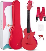 Enya Nova U 23" Concert Ukulele–Carbon Fiber Travel Ukulele–With Beginner Kit includes Online Lessons, Case, Strap, Capo and Strings (Red)