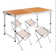 โต๊ะพับ โต๊ะแคมปิ้ง โต๊ะปิคนิค โต๊ะสนาม แบบกระเป๋าพกพา ปรับความสูง 3 ระดับ ขาอลูมิเนียม (ฟรีเก้าอี้4ตัว)