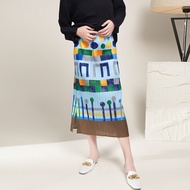 Issey Miyake Miyake Style Fold Bag Hip Skirt Women Wholesale Printing Split Retro Temperament One-Step Skirt Skirt Long