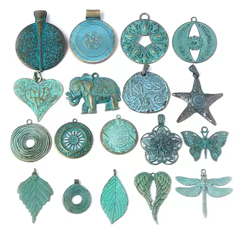 2PCS/lot Verdigris Patina Large Boho Charms Ganesha Elephant Heart insect Pendant For DIY Jewelry Ne