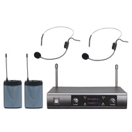 UHF Wireless Dual Headset Microphone Mic System Karaoke School Parties Churches