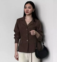 Esme Blazer - Fitted Stripe Shirt Blazer Semi Wool Atasan Wanita Lengan Panjang blazer formal & casu