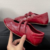Little Red Shoes Red Inner Heightening French Mary Jane Shoes Women 2025 Velcro Ballet Shoes