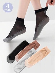 4對/組女士時尚透明薄尼龍絲襪,適用於春/夏季