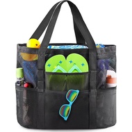 EASYFUN Beach Bag Large Mesh Beach Bag Lightweight Beach Tote with 9 Pockets Foldable Beach Accessor