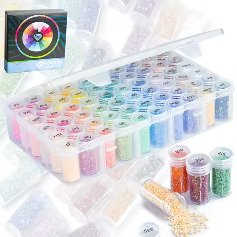 Diamond Painting Tools Accessories, Square 2.5MM 60 Colors Resin AB Diamond Painting Drills with Sto