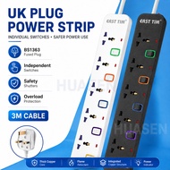 3M Extension Lead, 3/4/5/6 Way Socket Outlets Power Strips with 4 USB, Overload protection Multi Plu