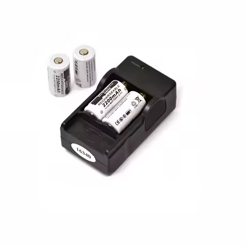 3.7V 2200mAh 16340 CR123A Rechargeable Li-ion Battery + 1PCS 2-slot Travel Battery EU Charger,Flashl