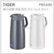 【現貨 最新款】日本 TIGER 虎牌 桌上型 真空 斷熱 不鏽鋼 保冷 廣口 保溫壼 水壼 2L PWO-A200