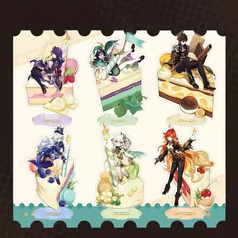 Genshin Impact Birthday Cake Series Acrylic Stands Zhongli, RaidenShogun, Venti, Nahida, Furina, Key