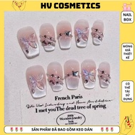 NAILBOX - Premium Designer Fake Nails with Glue - Set of 10 Clear Jelly Painted Nails with Cute Char