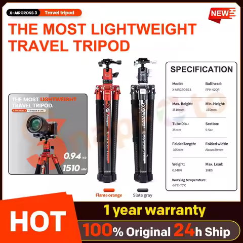 Fotopro Carbon Fiber Tripod for Camera 0.94kg Ultralight Travel Camera Tripod Max Loads Up 10Kg X-Ai