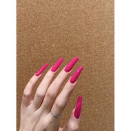 fake nails press on nails Wearing Nails Long White Rose Red Patch Manicure