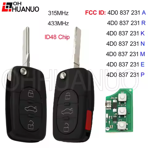 3/3+1 Buttons 315/433.92 MHZ ID48 Remote Key Control Fob 4D0 837 231 A /R/K/N/M/4D0 837 231E 4D0 837