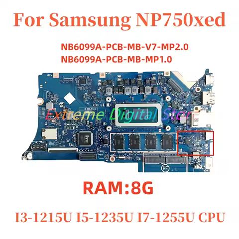 NB6099A-PCB-MB-V7-MP2.0/MP1.0 For Samsung NP750xed laptop motherboard WITH I3-1215U I5-1235U I7-1255