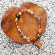 7折 │橙紅 瑪瑙. 太陽石.金剛菩提子. 紅黃綠髮晶. 木珠手鍊