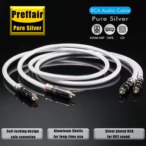 Preffair 99.99% Pure Silver RCA Cable HiFi Audio Interconnect Solid PSS Pure Silver Core Wire Silver
