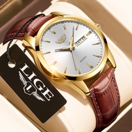 นาฬิกา Lige สำหรับผู้ชายแบรนด์หรูชั้นนำนาฬิกาข้อมือควอตซ์สายหนังแฟชั่นกันน้ำนาฬิกาลำลองธุรกิจ montre Homme