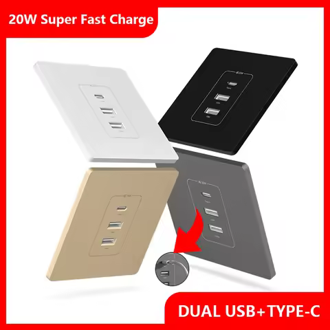 Universal 20W Super Fast Smart Charge Type C USB Port Glass Plastic Power Wall Socket Plug,Quick Cha