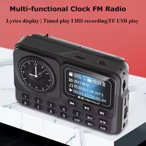 Multifunctional Clock FM Radio Portable Radio Receiver Hifi Bluetooth Speaker with LED Lyrics Displa