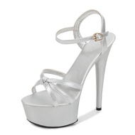 รองเท้าส้นสูงสีดําเซ็กซี่สําหรับรุ่น Catwalk Knot Show off Stilettos แพลตฟอร์มกันน้ํา 15 ซม. รองเท้า