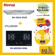 FUJIOH X RINNAI COMBO [FH-GS5520VGL Fujioh Glass Cooker Hob GS5520 5520 5520SVGL and RH-S95A-SSVR Rinnai Slim Hood]