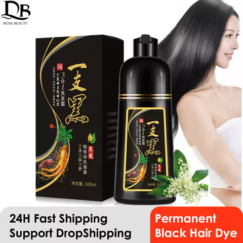 500ml Black Hair Color Dye Hair Shampoo Cream Organic Permanent Covers White Gray Shiny Natural Ging