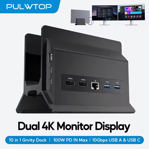 PULWTOP USB C Docking Station Dual Monitor for Type-C Laptops, with HDMI 4K@60Hz, USB A/C 10Gbps, Et