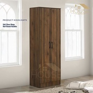 MYHOUSE Furniture Wardrobe Clothes Cabinet  Cupboard 2 Door Almari Baju Kayu 3 Pintu Almari Pakaian with Hanging Rod Walnut Color Bedroom Kabinet Baju Perabot murah Rak Baju Kayu Storage Cabinet