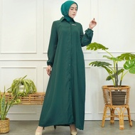 Dress Muslimah Plain Color Polo Collar Abaya Cardigan