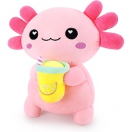 Achwishap Axolotl Plush,Axolotl Stuffed Animal Plush Toys-14” Pink Axolotls Plushie with Lemon Tea,C