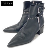 Sergio Roshi黑色側拉鍊鉚釘短靴，尺寸 36.5（二手）