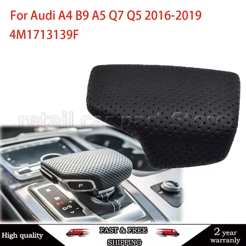 Black Perforated Leather Selector Lever Handle Gear Shift Knob Handball Cover For Audi A4 B9 A5 Q7 Q