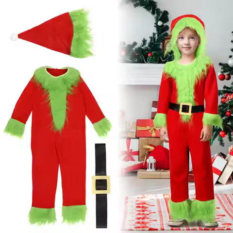 Explosive Genie thief Green Hairy Monster Grinch Costume Santa Claus With Pantsuits Play Clothing