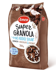 Emco Super Granola No Added Sugar 500g - Crunchy Chocolate & Coconut - Crunchy Fruit & Nut - Crunchy