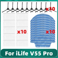 Compatible For iLife V55 Pro Robotic Vacuum Cleaner Hepa Filter Side Brush Mop Cloths Rag Replacemen