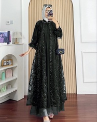 Gamis Brokat Tile Mewah Nadine Dres Tille Full Puring Mix Brukat M L XL XXL 3XL Dress Kondangan Eleg