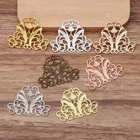 10pcs/lot 29*37MM Brass Filigree Fittings Flower Charms Hair Jewelry Making Supplies Necklace Handma