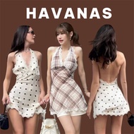 havanas Mini Dress Tie Neck Style Show Back Short Skirt Very Cute. Lace Trim For Added Sexiness